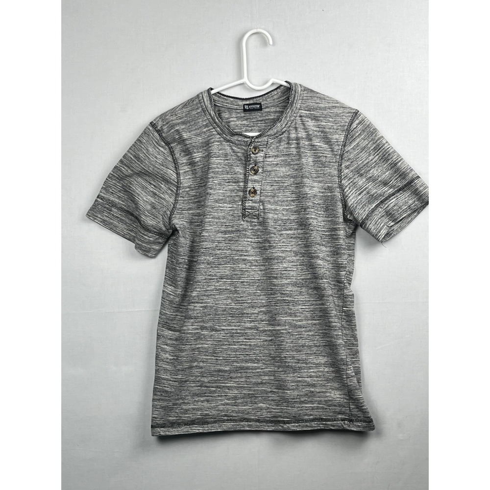Revolution Mens Henley Shirt Gray Space Dye Short Sleeve Size M Cotton Blend